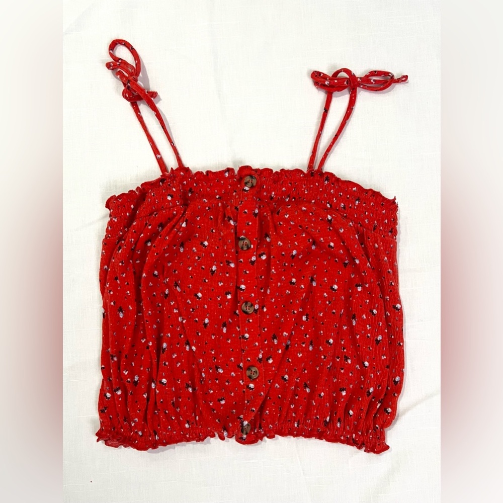 Red Floral Button-Up Women's Top